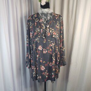 Cocomo Women's 3/4 Sleeve V Neck Multi Colored Button Down Blouse Top Size 1XL